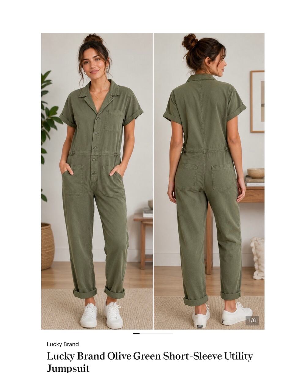 Lucky Brand Olive Green Short-Sleeve Utility Jumpsuit